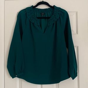 J Crew Drapery 365 crepe ruffle neck top in dark spruce. Size S.